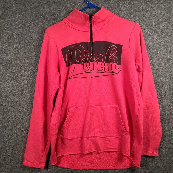 Pink by Victoria's Secret 1/4 Zip Pink Pull Over Size Small with Pouch Pocket - Picture 1 of 11